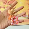 Chaveiros de letra com pompom estilo europeu e americano, chaveiros de letra em formato de coração de resina de cristal para meninas