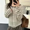 Cárdigan de punto a rayas de manga larga estilo coreano para mujer, delgado, nuevo modelo de otoño 2026, chaqueta suéter corta para mujeres petite
