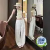 Calça larga estilo retro americano 2026, versátil com cordão, mistura de algodão e linho, leve e respirável, calça casual de perna reta para mulheres