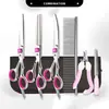 Tesouras para tosa e limpeza de animais de estimação, conjunto especializado de tesouras de tosa para cães, tesouras retas e curvas, rosa
