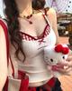 Diseño Falso de Dos Piezas Camisola Sexy con Almohadillas para el Busto, Hermosa Espalda, Estilo Lujuria Pura Nicho Bordado Top Ajustado para Mujeres
