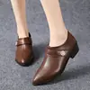 Zapatos de Cuero Suave de Boca Profunda para Mujer 2026 Otoño Nueva Llegada Punta Fina Tacón Grueso Zapatos de Madre Slip-on Suela Suave Versátiles Zapatos Pequeños de Cuero