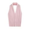 Top de Punto Corto Caliente Sexy para Mujer, con Escote en V, de Tirantes, sin Mangas, para Otoño 2025, Nuevo, sin Espalda