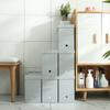Caja de almacenamiento de suelo con tapa y polea, plástico PP, gris, caja de almacenamiento para acabado de baño, caja de almacenamiento para artículos varios de escritorio