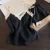 Conjunto de pijama de camisola con ribete de encaje en V de deseo puro estilo francés para mujer, conjunto de ropa de estar ajustado de algodón nube de verano