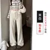 Pantalones casuales de pierna ancha con cordón y cintura alta para mujer, estilo otoño, versátiles, holgados, adelgazantes, con efecto de caída, pantalones casuales de longitud hasta el suelo