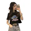 Nova Camiseta Branca de Manga Curta Top Curto Feminino Camiseta Feminina Verão Estudante Versão Coreana Ins Curto Transfronteiriço