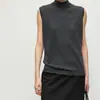 CHIC marca de lujo Italia_ Top sin mangas de algodón Pima de color de alta calidad con cuello semi-alto, chaleco de punto sin mangas elegante