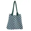 Bolso de Mano al Hombro, Bolso de Gran Capacidad, Bolso Tote para Mujer, Bolso de Compras Tejido Versátil, Bolso Cuadros Tejido de Lana Casual