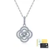 Collar de plata de ley S925 de doble capa con trébol de cuatro hojas y moissanita para mujer, con una piedra principal redonda y una cadena de clavícula delicada y ligera, disponible para venta al por mayor desde la fábrica