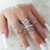 Anillo de moda de venta caliente transfronterizo conjunto de anillo de flor hueca anillo simple hoja lisa Vid anillo de perla de imitación juego de 10 piezas