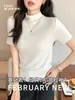 Camiseta de manga corta con cuello medio H338 para mujer, ajuste slim de verano, estiliza la figura, capa base, color liso, para usar en capas o sola, top de moda INS