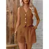 Amazon Transfronterizo Primavera y Verano Talla Grande Holgado Casual Sin Mangas Color Sólido Chaleco de Botones Moda Traje Deportivo