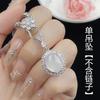 Conjunto de tres piezas de ágata gris y calcedonia blanca natural con anillo de apertura de diamantes, elegantes pendientes colgantes de lujo para mujer