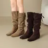ZHR Botas de Caballero Altas con Pliegues Estilo Retro por Encima de la Rodilla para Mujer 2026 Otoño/Invierno Nuevas