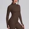 Chamarra casual con cierre para exteriores estilo europeo y americano, para correr y yoga, corte entallado, chaqueta de fitness de manga larga para mujer, ropa de yoga para mujer