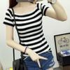 Camiseta feminina de manga curta, slim fit, sexy, com ombros expostos, meia manga, camada de base