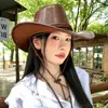 Sombrero Vaquero Occidental Retro para Mujer Verano Exterior Ala Ancha Protector Solar Sombrero de Montañismo Revelando el Rostro Protección Solar Pequeña Sombrero de Sol Moderno