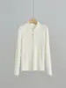 Suéter Feminino Malha Canelada Gola Polo Estilo Suave Outono/Inverno 2026 em Lã de Seda, Caimento Justo, Emagrecedor, Camada Base, Peça de Cima para Usar por Cima