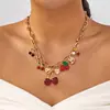 Moda Europea y Americana Transfronteriza Cadena Versátil Collar de Cereza Dulce Corazón de Cereza Roja Lazo Múltiples Accesorios Mayoreo