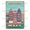 Pintura de Estaño Putian Paisaje Urbano Americano Retro Arquitectura Pintura Colgante para Sala de Estar de Hotel Artesanía