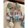 Pijama de Manga Larga a Cuadros con Oso de Dibujos Animados para Mujer 2025 Primavera y Otoño Nuevo Talla Grande Holgado Cárdigan Pantalones Largos Conjunto de Ropa para el Hogar
