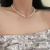 Quebrado prata natural pequenas contas de arroz colar de pérolas colar das mulheres clavícula cadeia camisola cadeia barroco arroz grão luz nicho de luxo