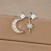 Aretes de Zircón con Conservación de Color de Oro Real de 18K Aguja de Plata S925 Aretes Asimétricos de Estrella de Ocho Puntas y Luna Aretes para Mujer