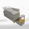 Cama de Lavar Cabelo Especial para Barbearia de Luxo Semi-Reclinável Cama de Lavagem para Cabeleireiro Bacia de Cerâmica Salão de Barbearia Sentado Cama de Lavar Cabelo para Salão