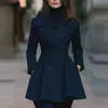 Abrigo de mujer de color liso con solapa, doble botonadura y manga larga, modelo nuevo de otoño e invierno para comercio exterior transfronterizo europeo y americano 2026