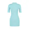 Vestido Bodycon Ajustado de Punto con Cuello Semi Alto y Manga Media para Mujer, Estilo Nuevo de Primavera y Otoño