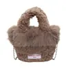 Bolsa de mão de pelúcia de lã de cordeiro de alta moda para outono e inverno para mulheres, nova bolsa transversal e de ombro peluda da moda