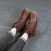 Comércio Exterior Outono Inverno Tamanho Plus Botas Martin de Couro Genuíno Femininas Com Pelúcia Quente Solado Macio Botas Curtas Retro Salto Escondido Botas de Fundo Plano