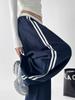 Calça Listrada Color Block Wide Leg Estilo Americano para Mulheres, Novidade Primavera 2026 Cintura Alta Solta Emagrecimento Reta Casual Comprimento Total