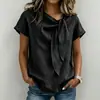 2025 Nueva Ropa de Mujer Europea y Americana de Comercio Exterior Transfronterizo Bestseller de Amazon Camiseta Casual de Manga Corta con Cuello en V y Lazo Top para Mujer