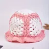 Bonito sombrero de pescador con volantes, sombrero de punto de nuevo estilo, tejido hueco a crochet hecho a mano de dibujos animados, estilo japonés fresco y lindo