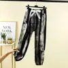 Calça de Verão Feminina Estampada Tie-Dye Tinta Fina Anti-mosquito Cintura Alta Tamanho Grande Calça Bloomers Solta Casual Bloomers