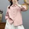 Camisa de algodón puro para mujer, estilo casual, manga larga, corte holgado, con cuello de solapa, versátil y estiliza, camisa retro artística