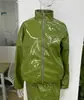Moda de Calle Transfronteriza Estilo Fresco Silueta Brillante Cremallera Chaqueta de Piel Sintética Falda Recta de Cintura Alta Conjunto Atuendo de Verano para Mujer