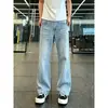 2026 Jeans com Padrão de Raio Explosivo Masculino Tendência Americana Resistente Lavado Perna Reta Slim Fit Levemente Flare Calças Longas