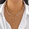 Cadena de Clavícula Imitación Perla Retro Versátil de Gama Alta Personalizable Estilo Lujo Accesible Patrón Geométrico Colgante de Disco Collar para Apilar