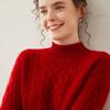 Suéter de Cachemira de Tres Hilos Grueso y Espeso, Nuevo para Otoño e Invierno 2025, de Cuello Semi Alto para Mujer, Suéter de Flor de Cáñamo Holgado y Adelgazante
