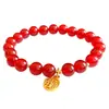 Pulsera con Colgante de Ágata Roja Natural Jingyao para la Fortuna, Oro Rojo con Cuentas de Ágata de Frijol Rojo Mayoreo