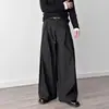 Pantalones casuales de pierna ancha plisados grises retro estilo americano para la calle, versátiles para streetwear, corte holgado, caída fluida, pantalones de traje de longitud de piso