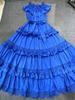 Vestido Largo Sexy Estilo Vacaciones Europeo y Americano Cuidado a Máquina 2024 Verano Nuevo Cuello Redondo Costura de Encaje Vestido Largo de Encaje