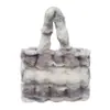 Bolsa feminina transfronteiriça bolsa tote de pelúcia cinza degradê grande capacidade bolsa de axila de pele artificial bolsa de mão de ombro único estilo preguiçoso