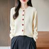 Cardigan de Punto de Algodón Puro con Cuello Redondo, Manga Larga, Botones de Corazón, Diseño de Color Sólido, Top para Mujer, Nuevo Otoño 2025, Transfronterizo