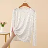 Camiseta de Manga Larga con Lunares Nueva Otoño 2026 para Mujer Cuello Redondo Ajustada Favorecedora Capa Base Ropa Interior Top Retro