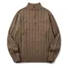 Suéter pullover Rumeng estilo japonés retro de punto trenzado con cuello alto y media cremallera, unisex, corte holgado, adecuado para parejas, top de punto de otoño