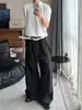 Calça pantalona plissada tridimensional estilo americano, calça de corte A para homens e mulheres, com design estiloso, caimento solto, fluido, calça casual de comprimento até o chão
